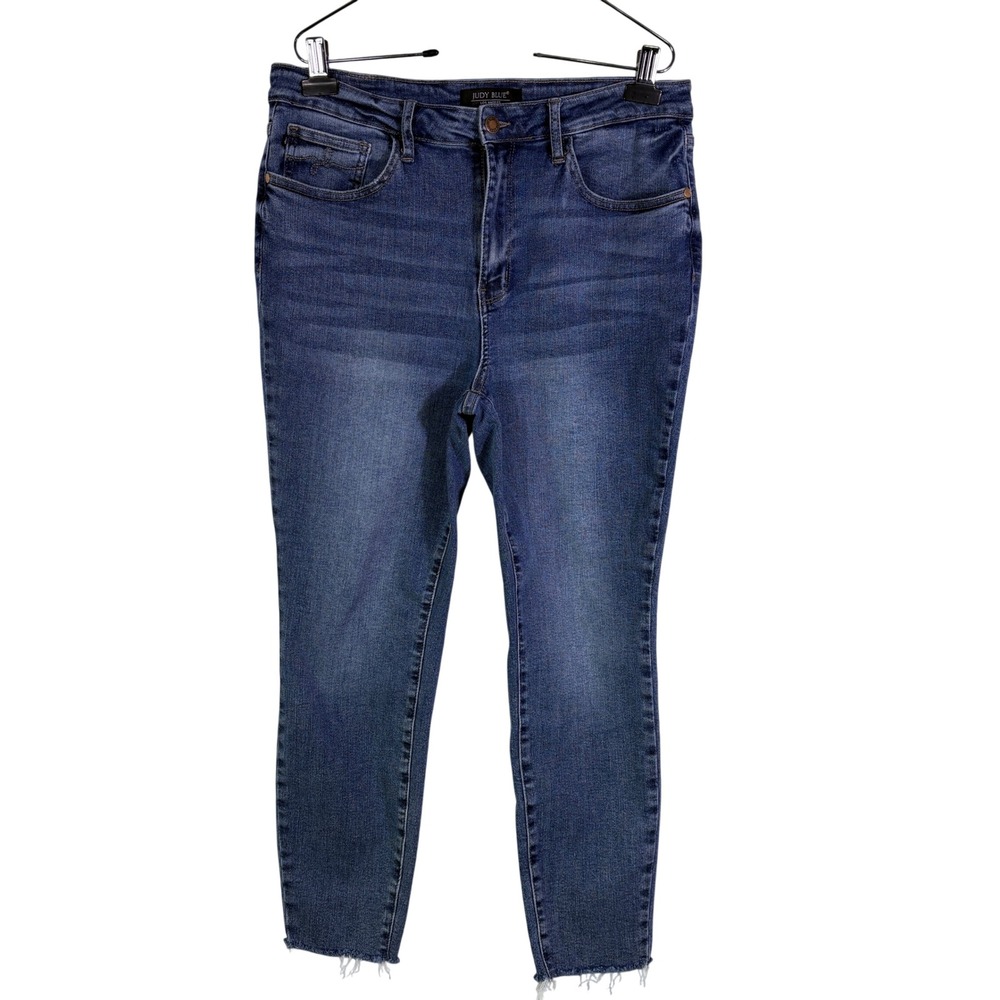 Judy Blue Relaxed Fit Skinny Jeans Womens 15/32 Blue Raw Hem High‎ Rise Stretch